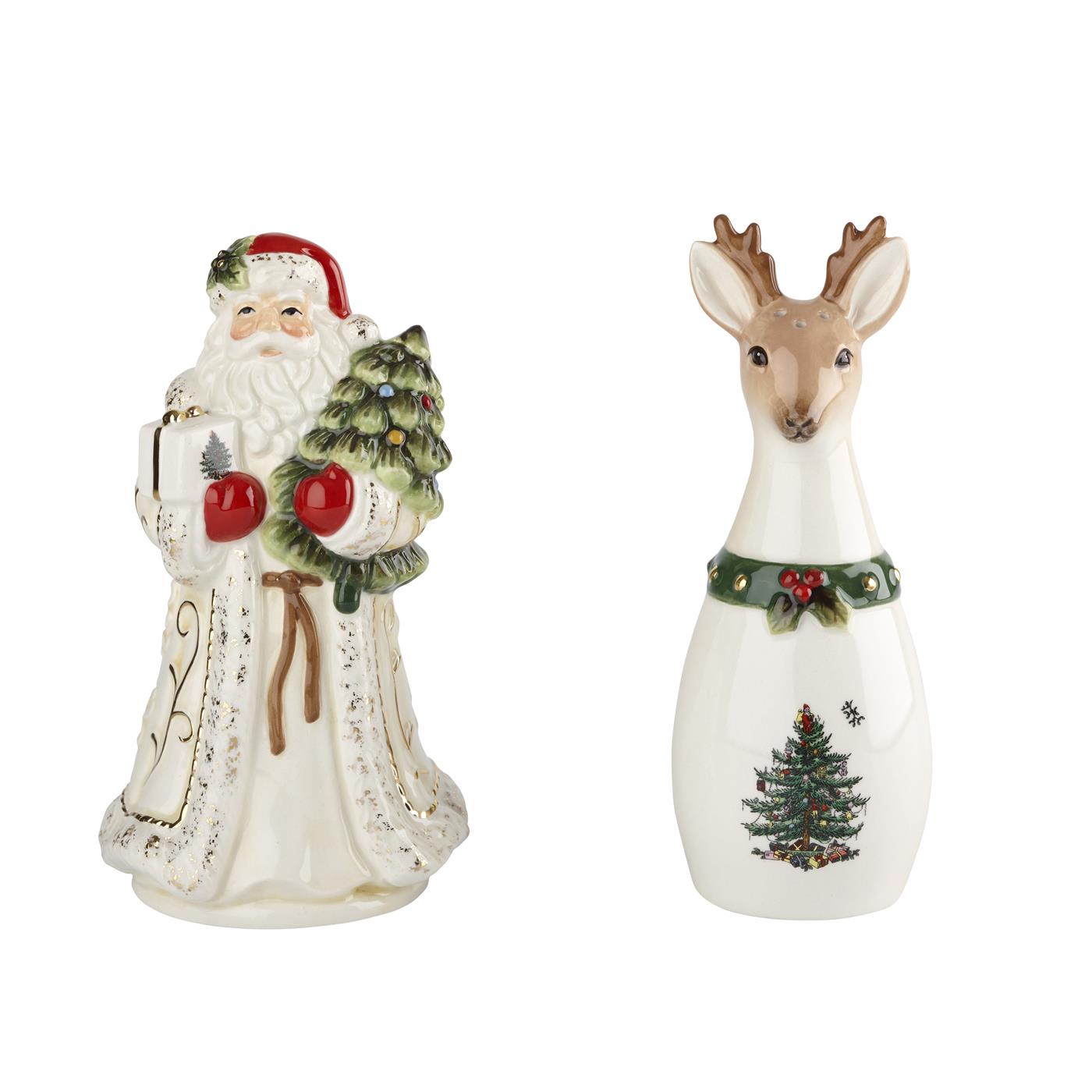 Christmas Tree Gold Santa & Reindeer Salt & Pepper Set image number null